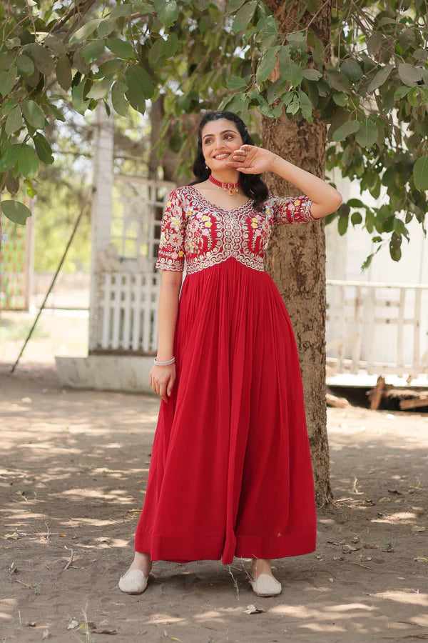 Attractive Red Color Reception Gown in Faux Blooming in Tempe