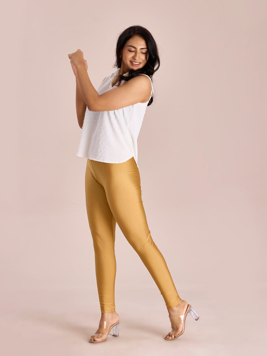 Gold Color Stretchable Shimmer Leggings Near Me