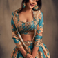 Teal Blue Color Golden Zari And Sequins Embroidered Lehenga Near Me