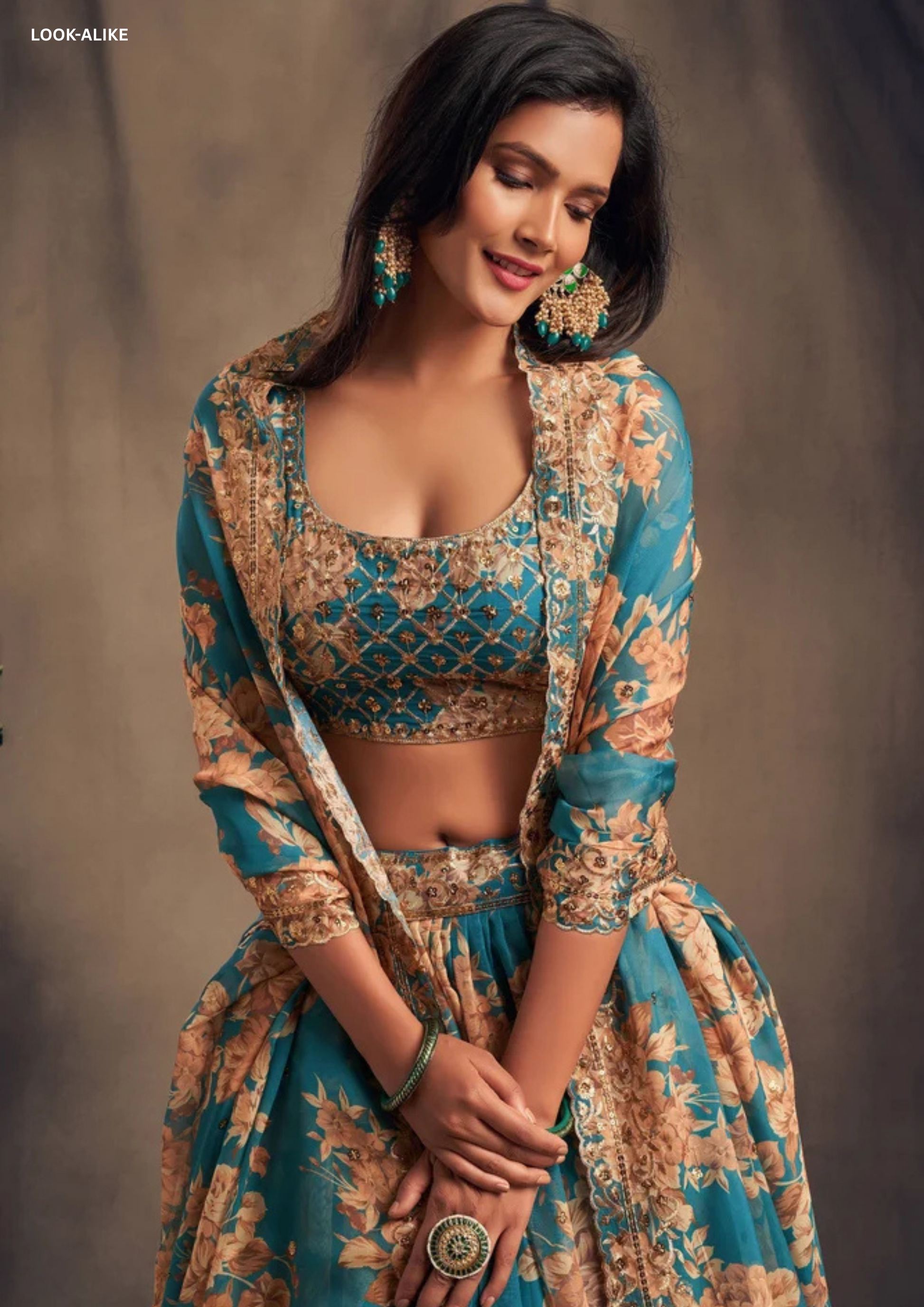 Teal Blue Color Golden Zari And Sequins Embroidered Lehenga Near Me