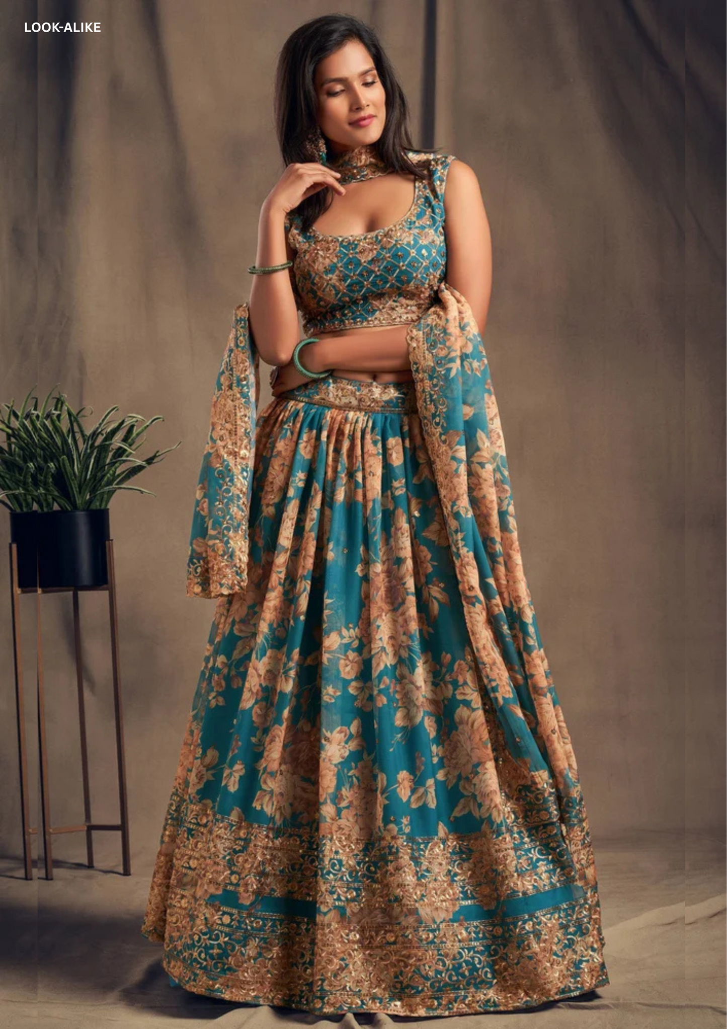 Teal Blue Color Sequins Embroidered Lehenga In Yuma