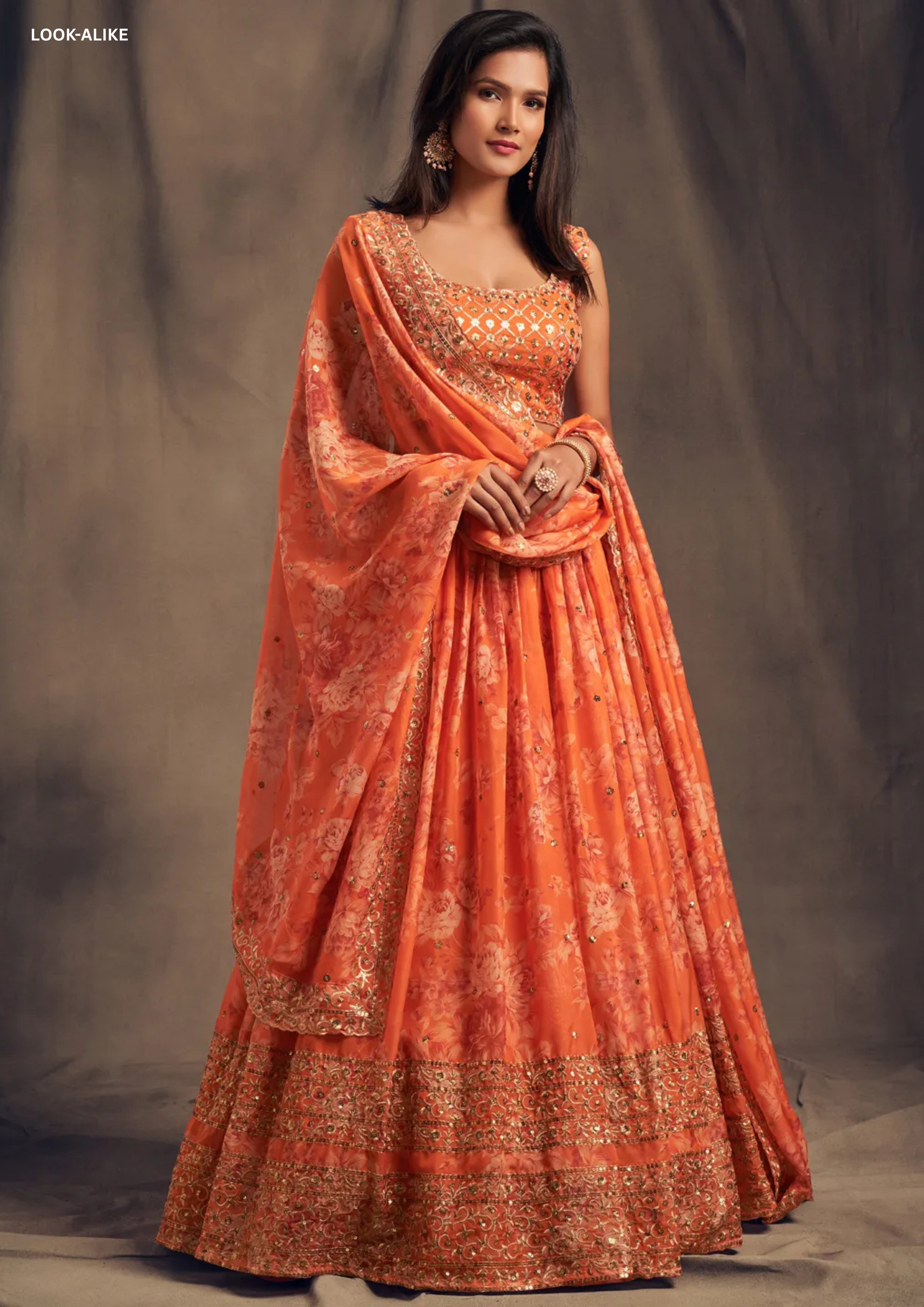 Elegant Orange Color Golden Zari And Sequins Embroidered Work Lehenga Choli With Dupatta Set