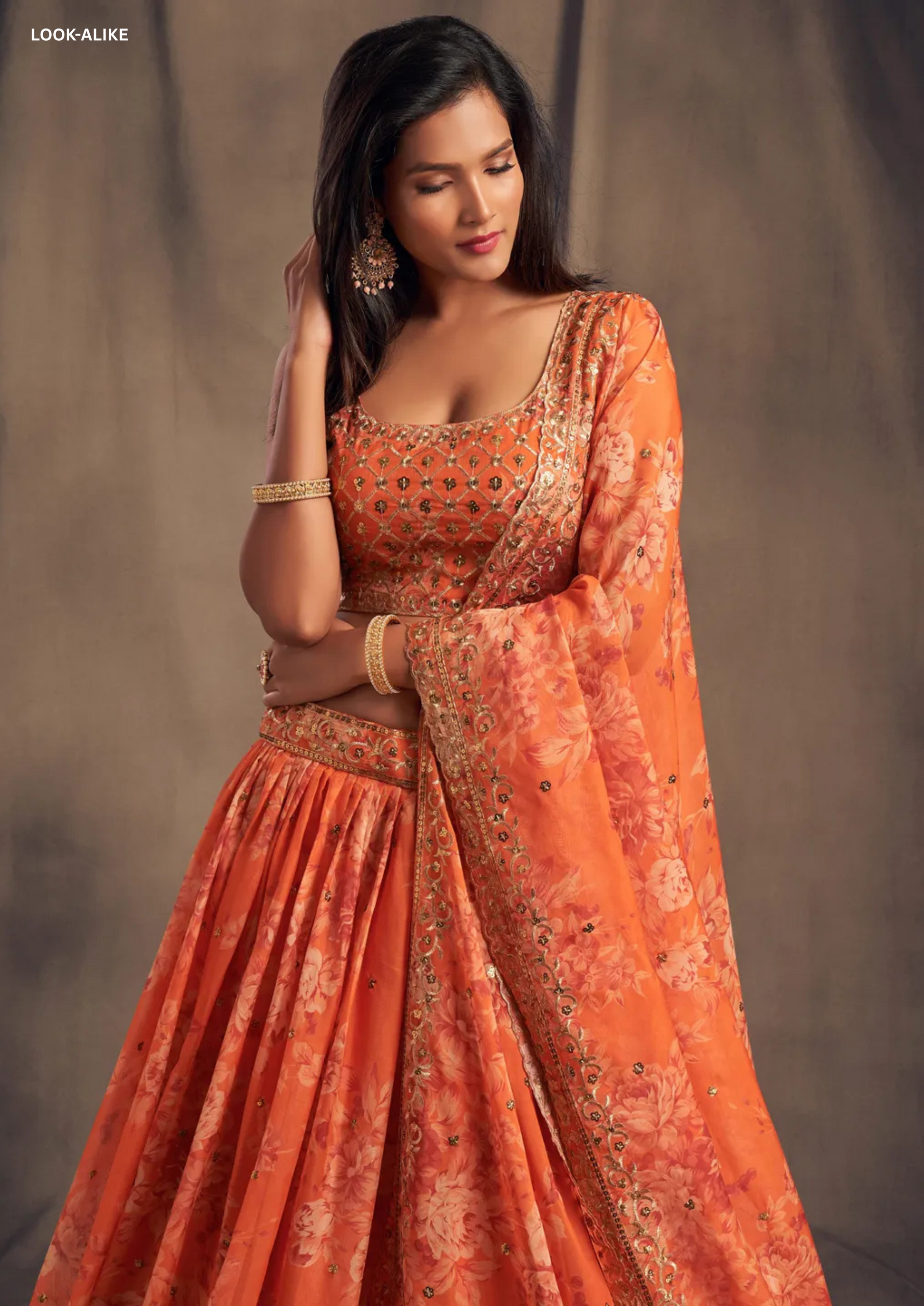 Orange Color Golden Zari And Sequins Embroidered Work Lehenga Near Me