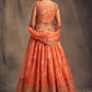 Orange Color Golden Zari And Sequins Embroidered Work Lehenga In USA