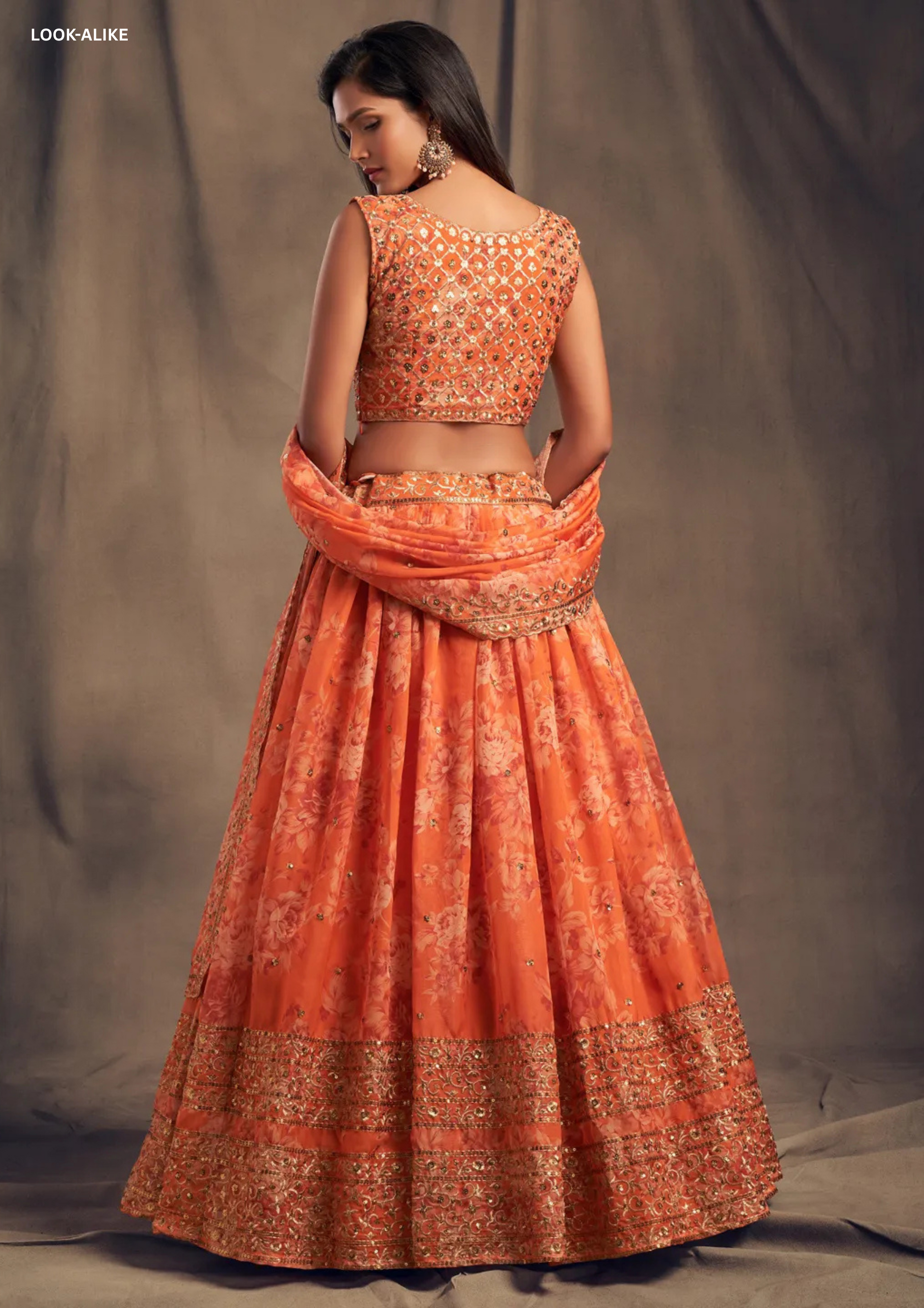 Orange Color Golden Zari And Sequins Embroidered Work Lehenga In USA