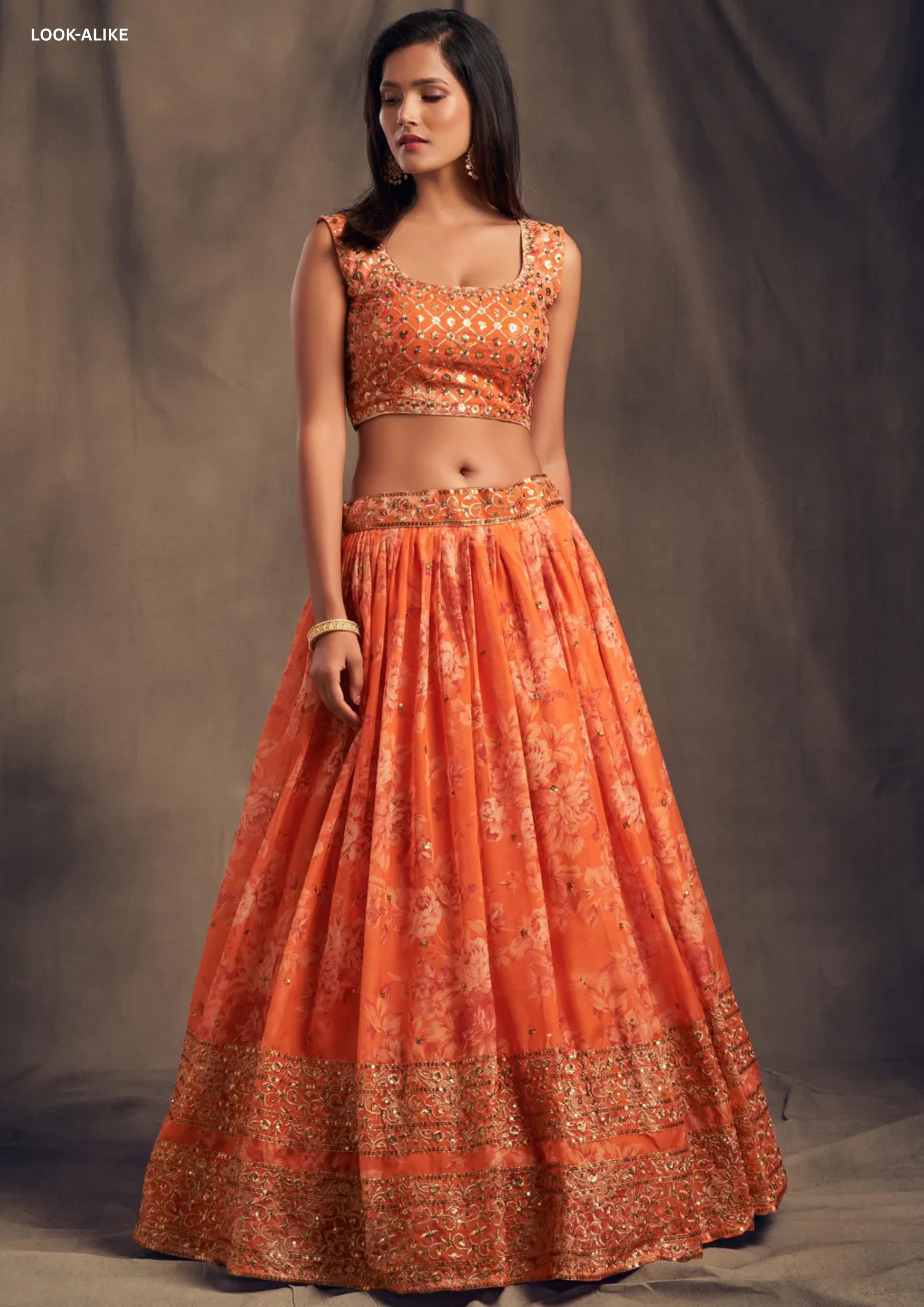Orange Color Sequins Work Lehenga In Suncity
