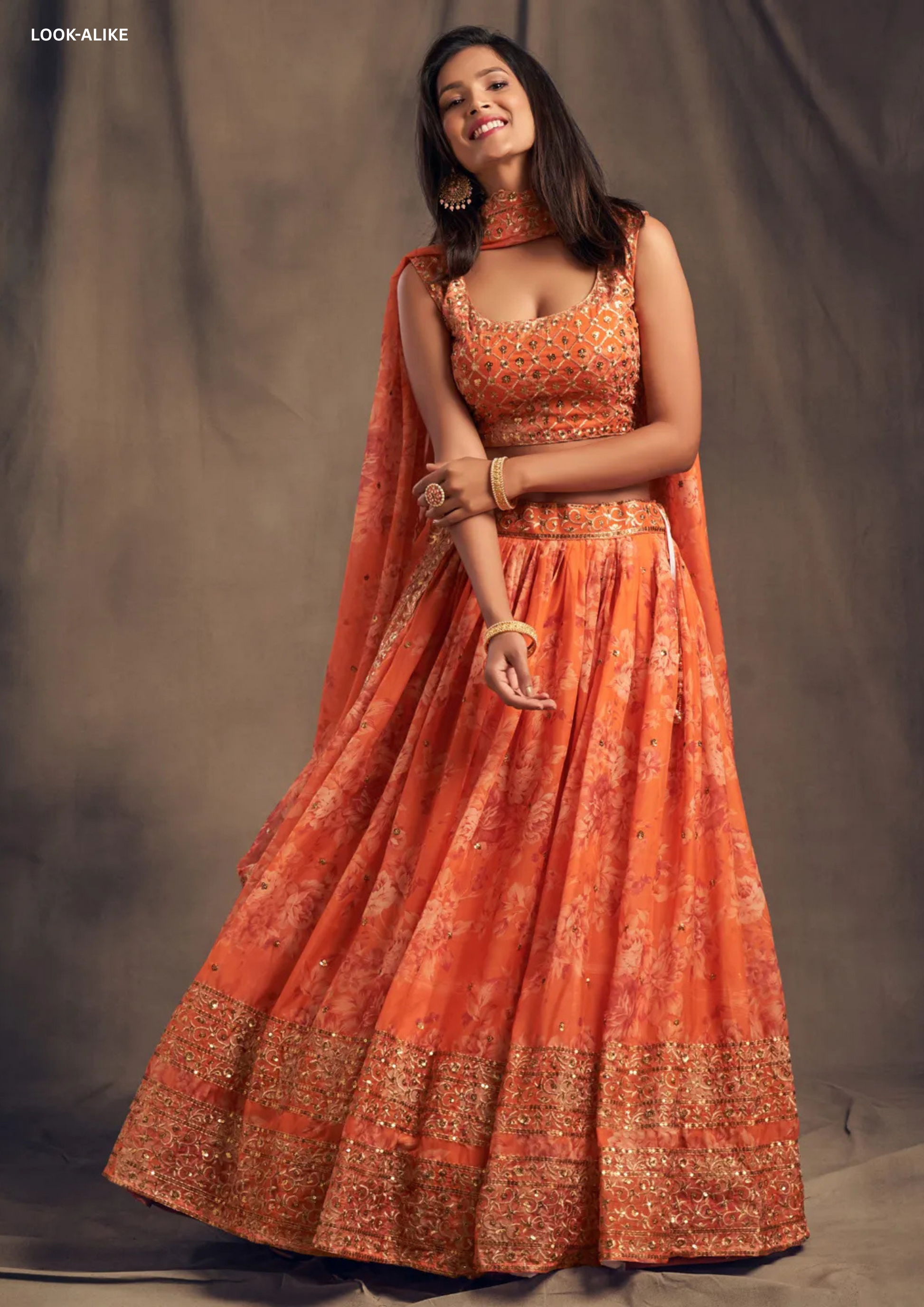 Orange Color Sequins Work Lehenga In Mesa