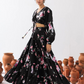 Appealing Black Color Floral Printed Tier Lehenga With Crop Top