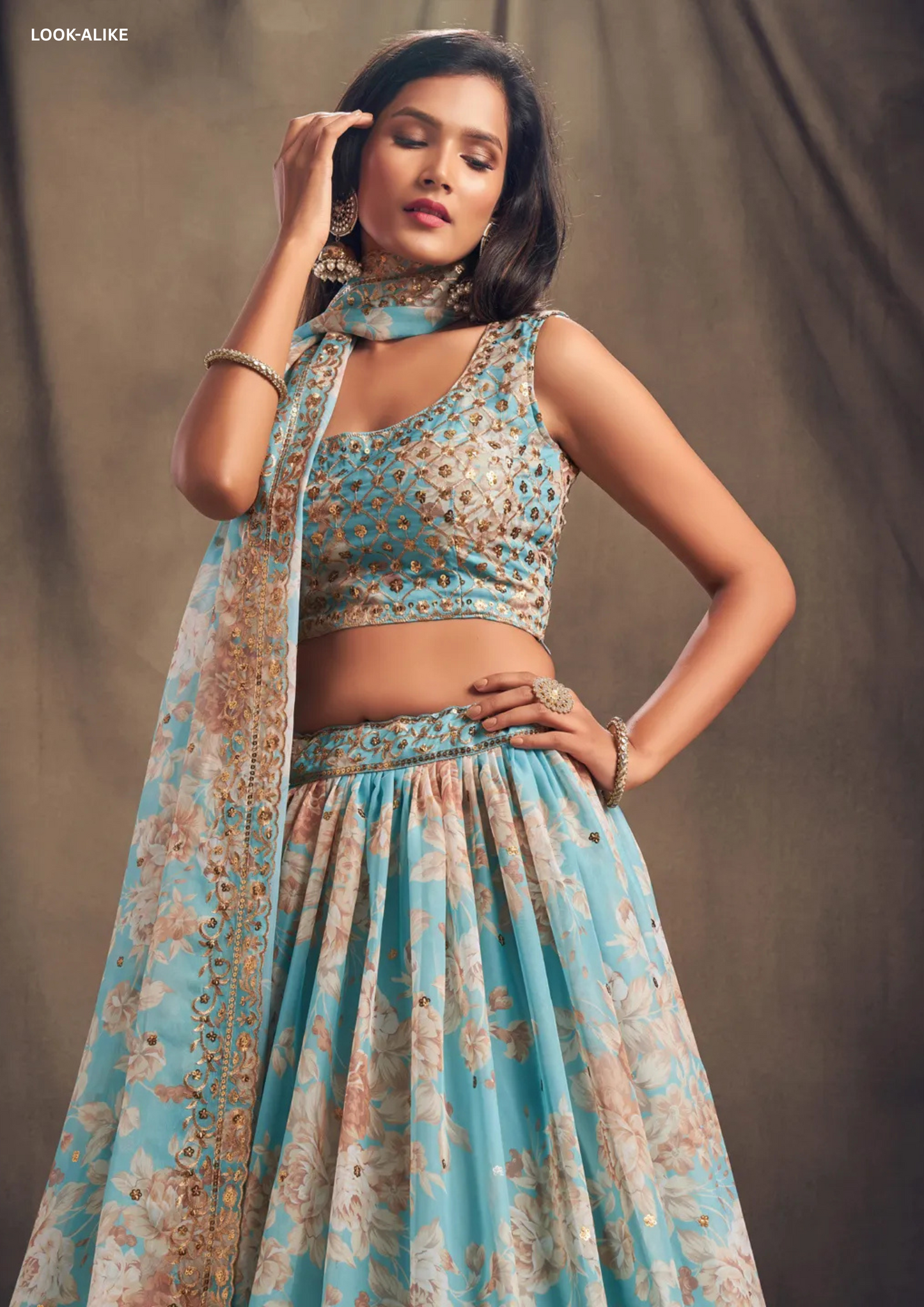 Beautiful Light Blue Color Golden Zari And Sequins Work Lehenga Near Me