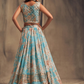 Beautiful Light Blue Color Golden Zari And Sequins Work Lehenga In USA