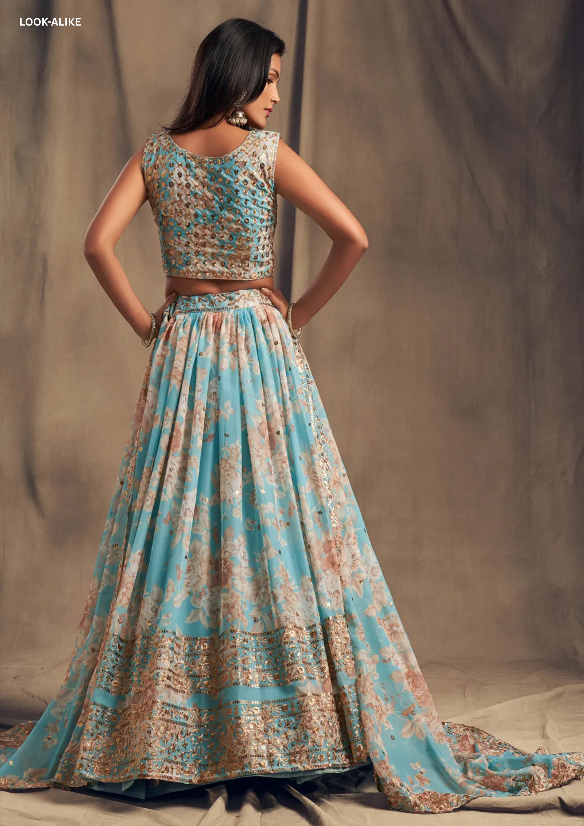 Beautiful Light Blue Color Golden Zari And Sequins Work Lehenga In USA