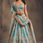 Beautiful Light Blue Color Golden Zari And Sequins Work Lehenga Choli With Dupatta Set