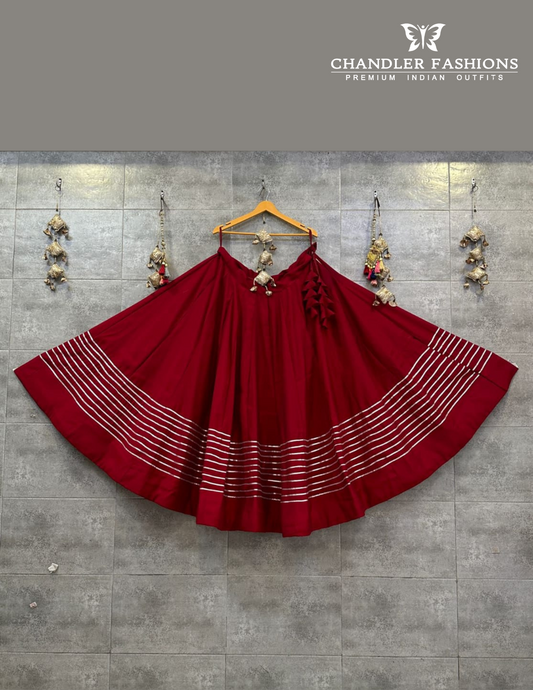 Charming Red Color Royon Cotton With Lace Work Chaniya Lehenga For Women
