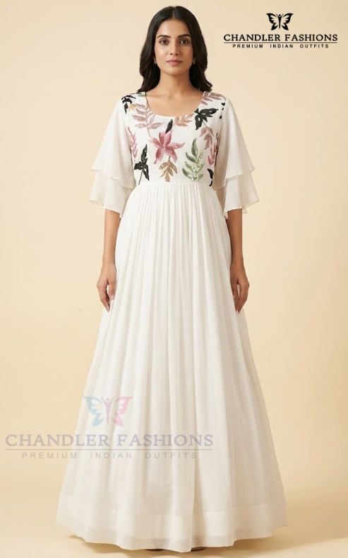 Exclusive White Georgette Indo Western Gown 