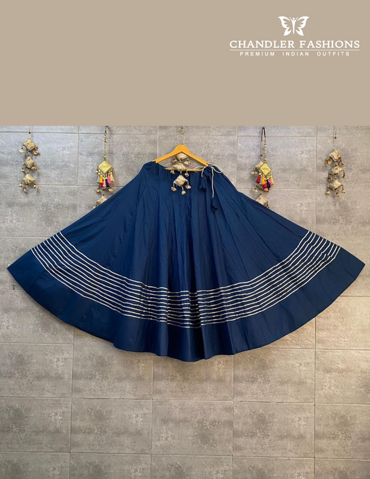 Attractive Navy Blue Color Rayon Cotton With Lace Work Chaniya Lehenga For Women