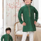 Gorgeous Dark Green Color Banarasi Silk Kurta Pajama Set For Boys