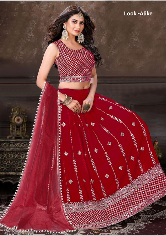 Beautiful Red Designer Georgette Embroidery Lehenga Choli