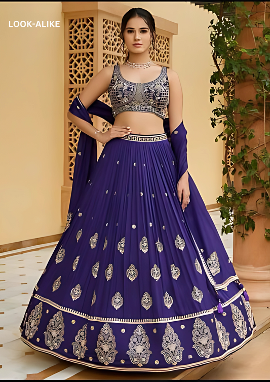 Dazzling Purple Color Heavy Chinon Silk Embroidery Sequins Work Lehenga Choli With Dupatta