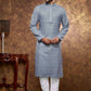 Stunning Light Blue Color Poly Cotton With Digital Printed Kurta Set With Pajama Pant For Mens