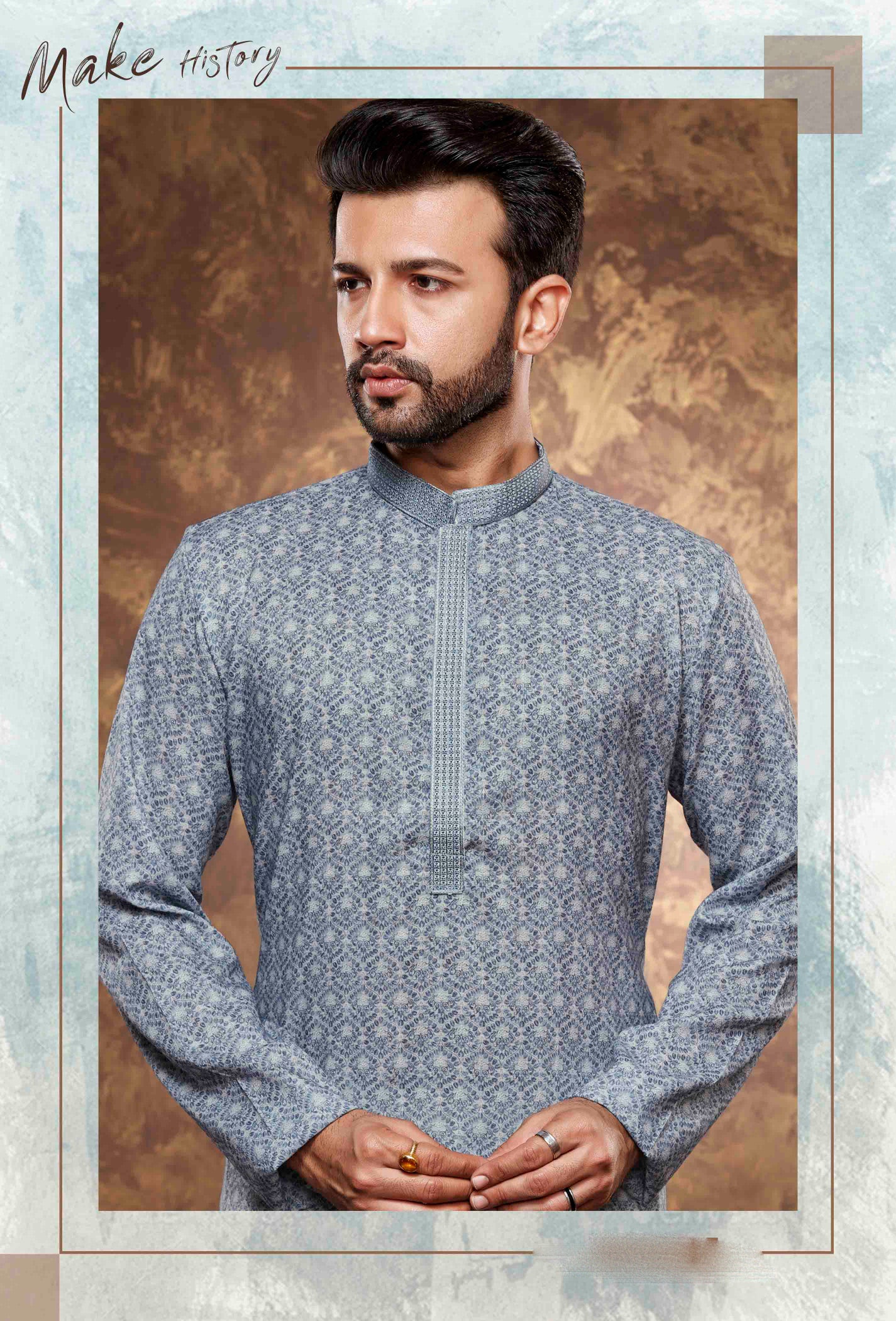 Stunning Light Blue Color Poly Cotton With Digital Printed Kurta Set With Pajama Pant For Mens Near me