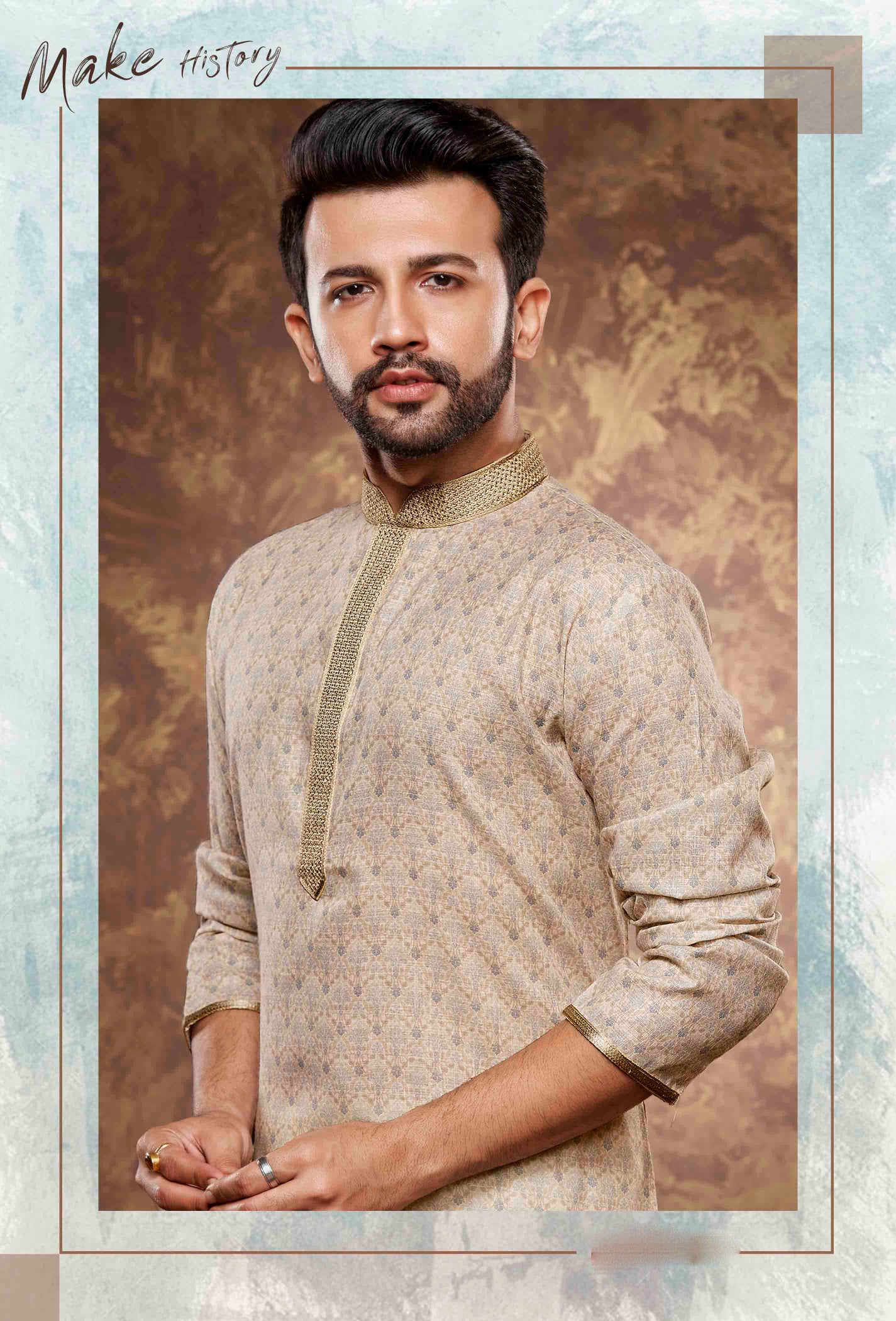 Attractive White Dove Color Poly Cotton With Digital Printed Kurta Set With Pajama Pant For Men Near Me