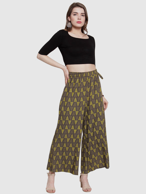 Beautiful Black Palazzo Pants With Yellow Print