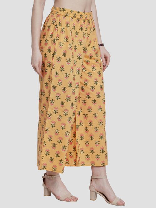 Yellow Palazzo Pants With Design In USA