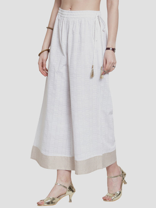 White Palazzo Pants With Self Design And Stipes Border Near Me