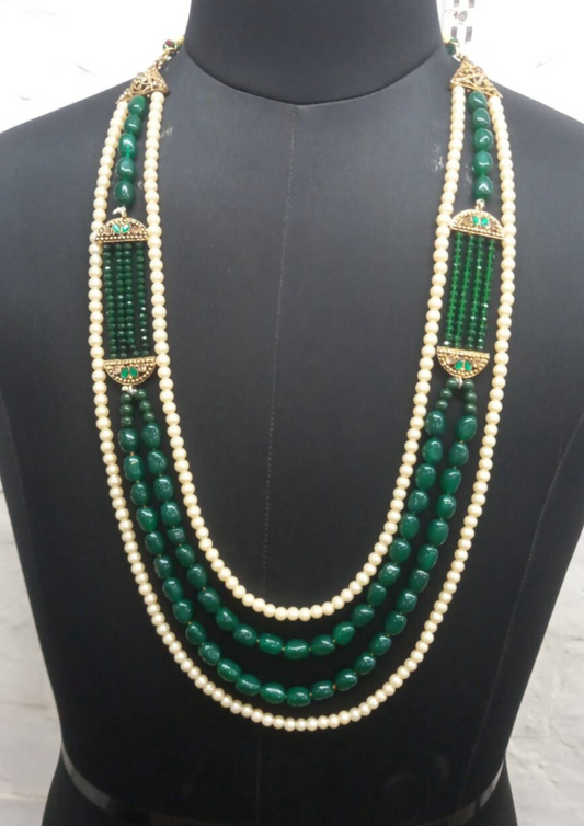 Gorgeous Green Color Designer Beads And Stone Worked Mala For Men