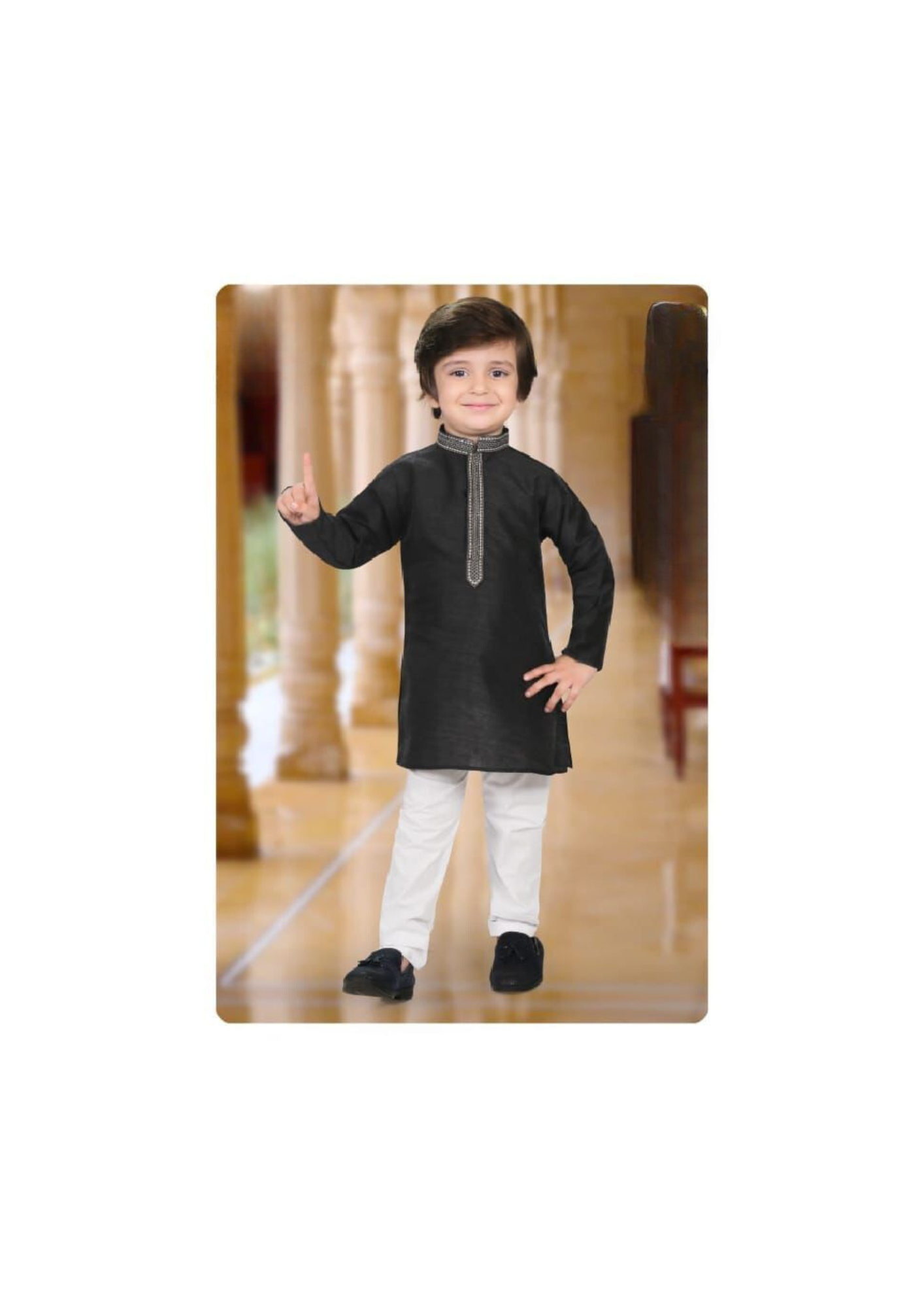 Elegant Black Color Heavy Banarasi Embroidery Kids Kurta Pajama Set For Boy