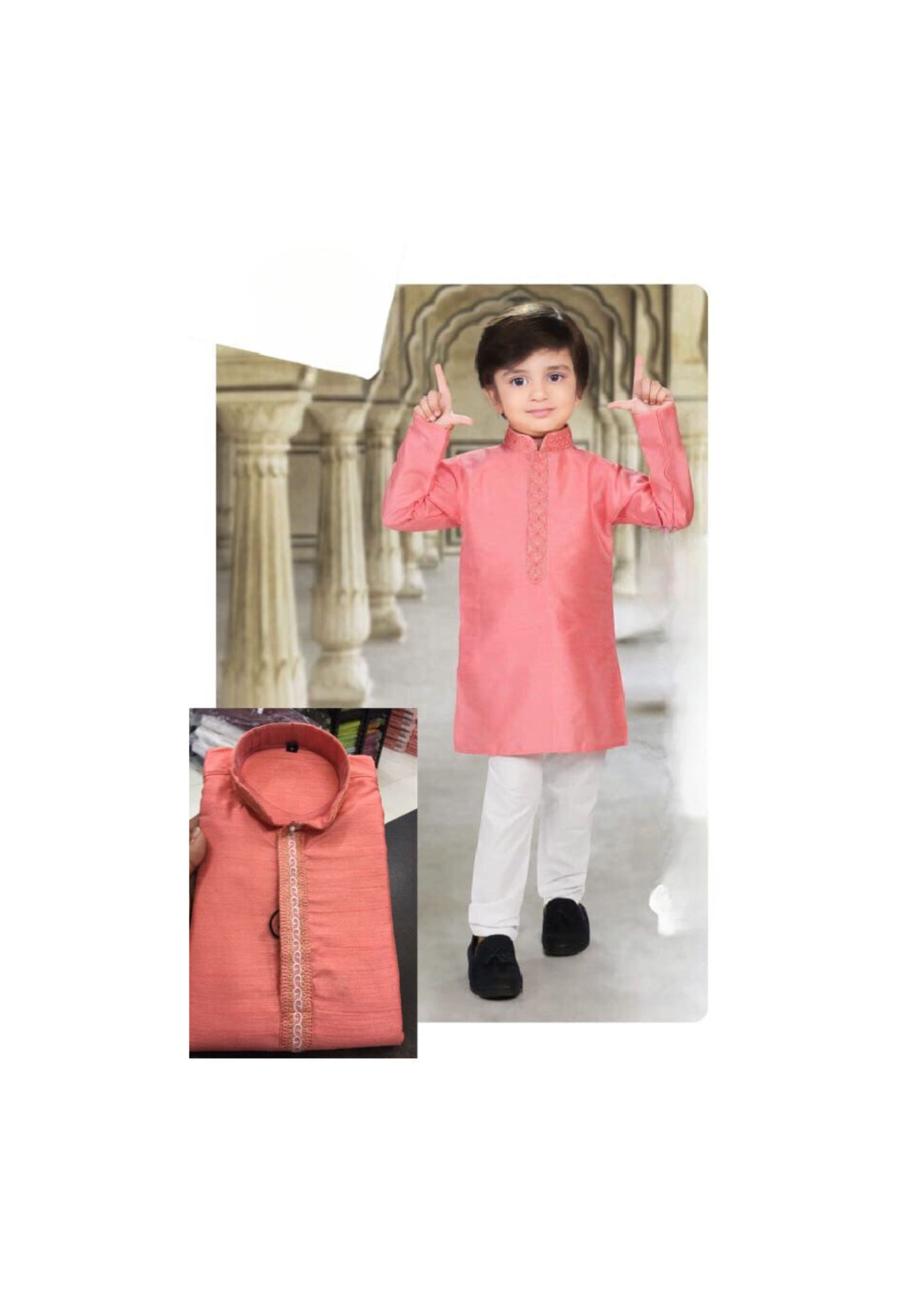 Gorgeous Pink Color Heavy Banarasi Embroidery Kurta Suits For Boy Kids