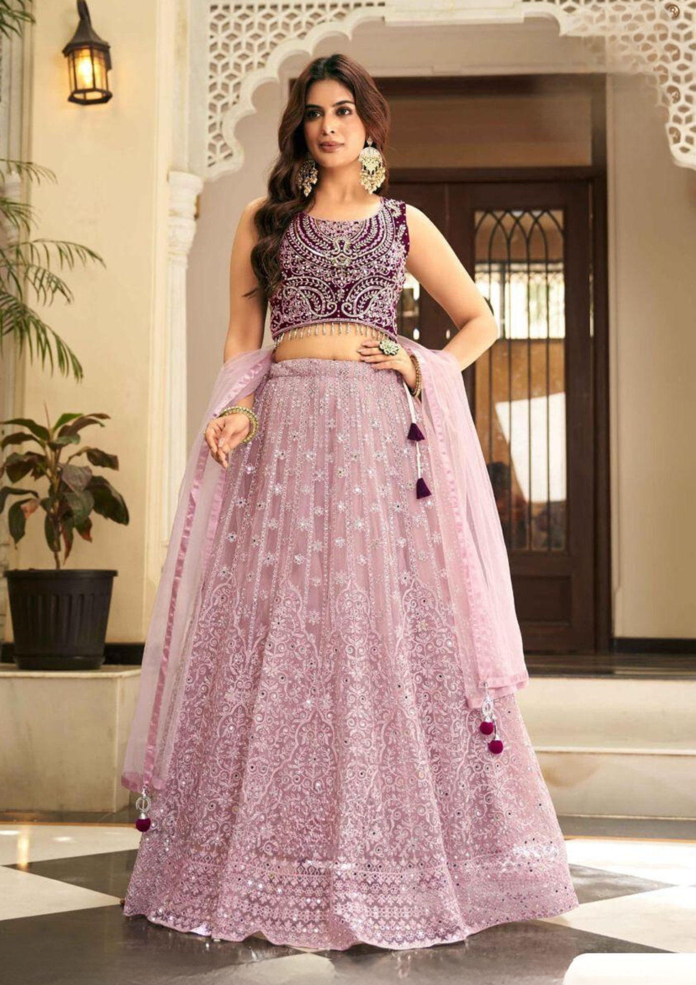 Elegant Purple Color Heavy Embroidered Lehenga Choli With Dupatta Set For Women