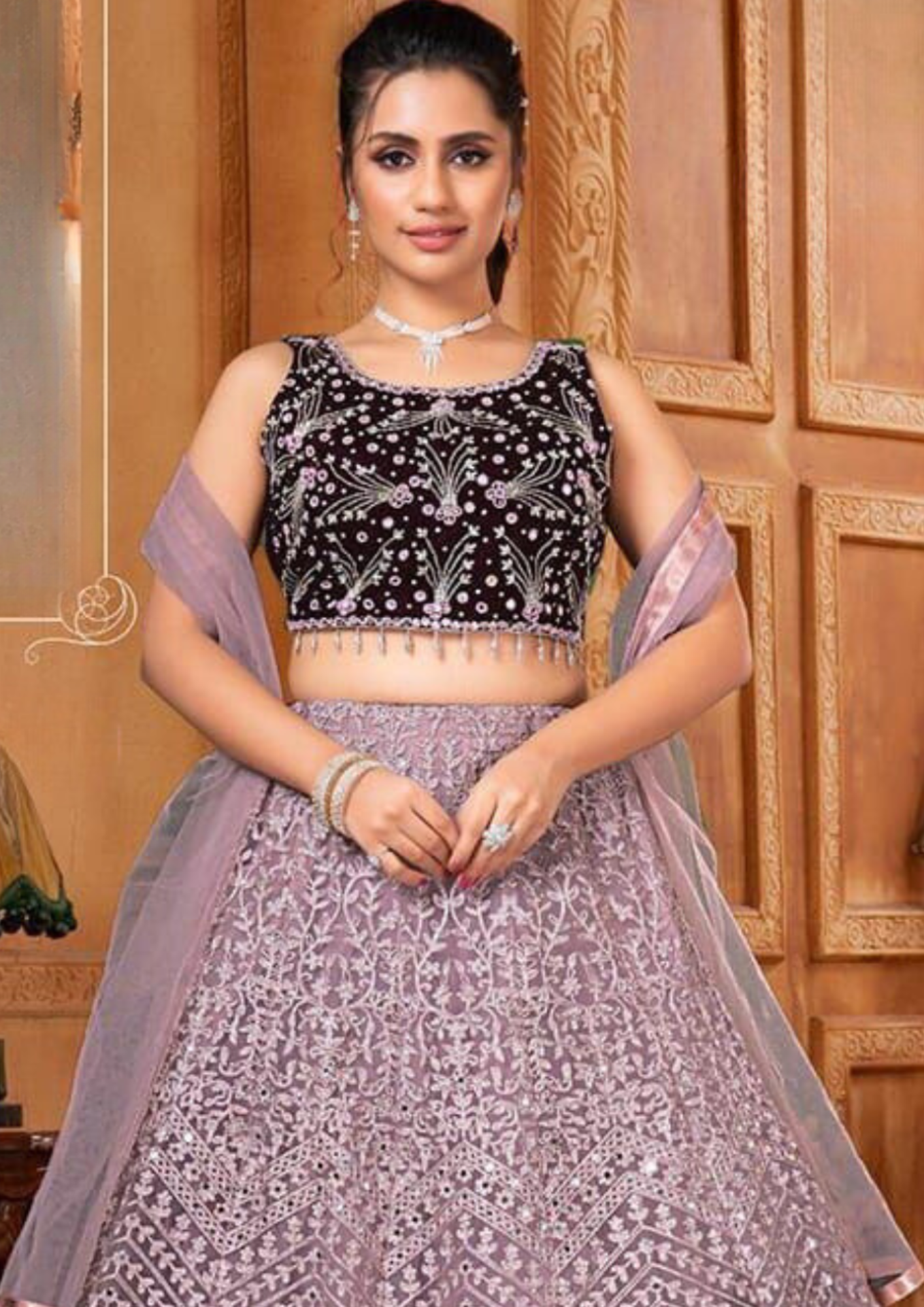 Pleasing Purple Color Embroidery Work Lehenga Choli With Dupatta Set Near Me