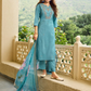 Attractive Teal Blue Color Simmer Hand Worked Salwar Suits And Dupatta Set 