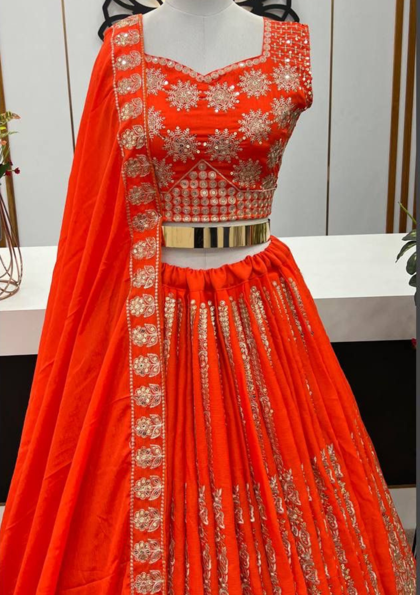 Orange Color Heavy Embroidery Sequins Work Lehenga Choli Near Me
