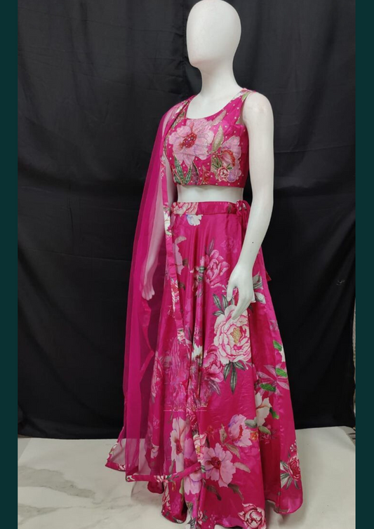 Gorgeous Pink Color Heavy Floral Lehenga Choli With Dupatta Set For Women