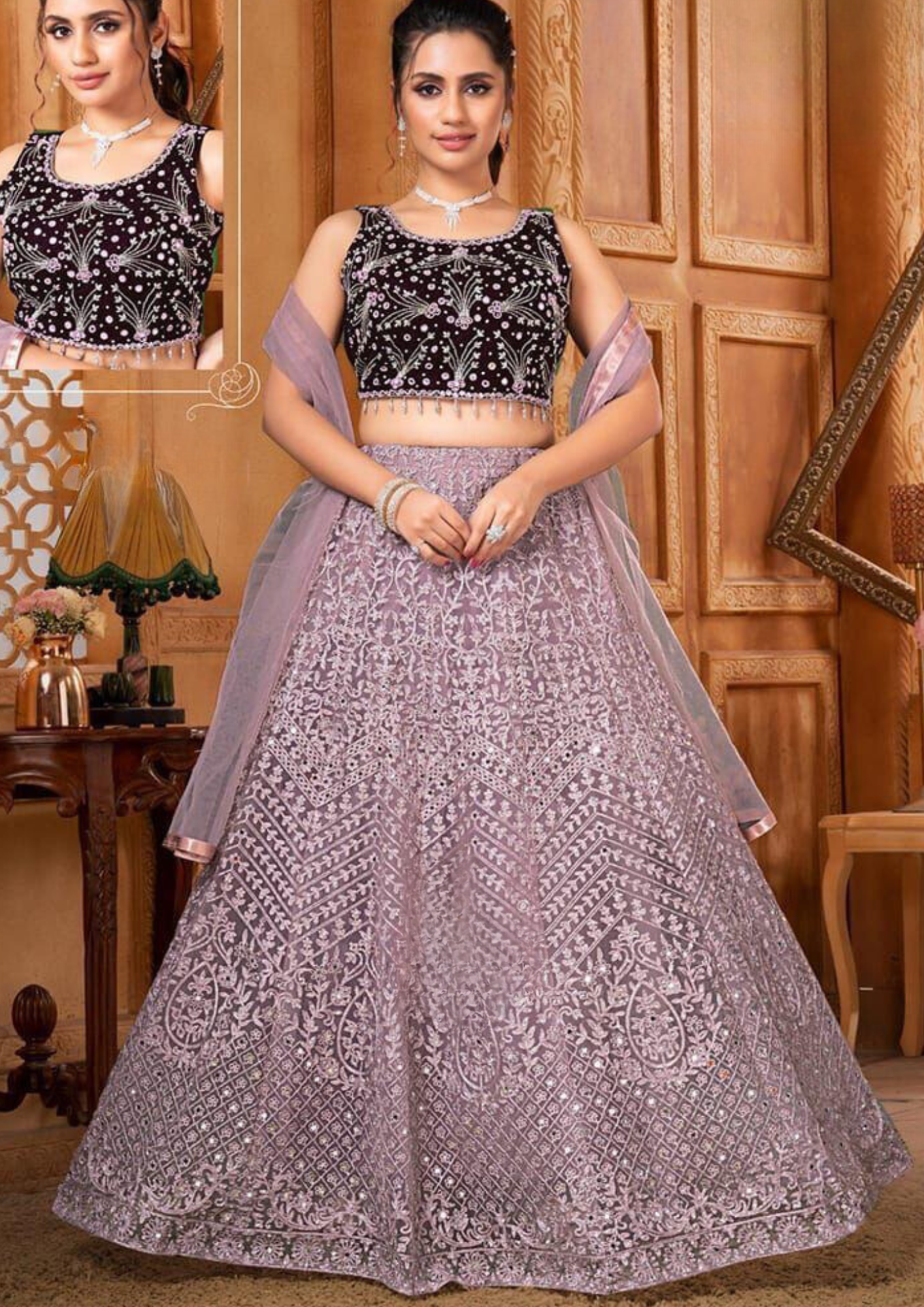 Pleasing Purple Color Embroidery Work Lehenga Choli With Dupatta Set