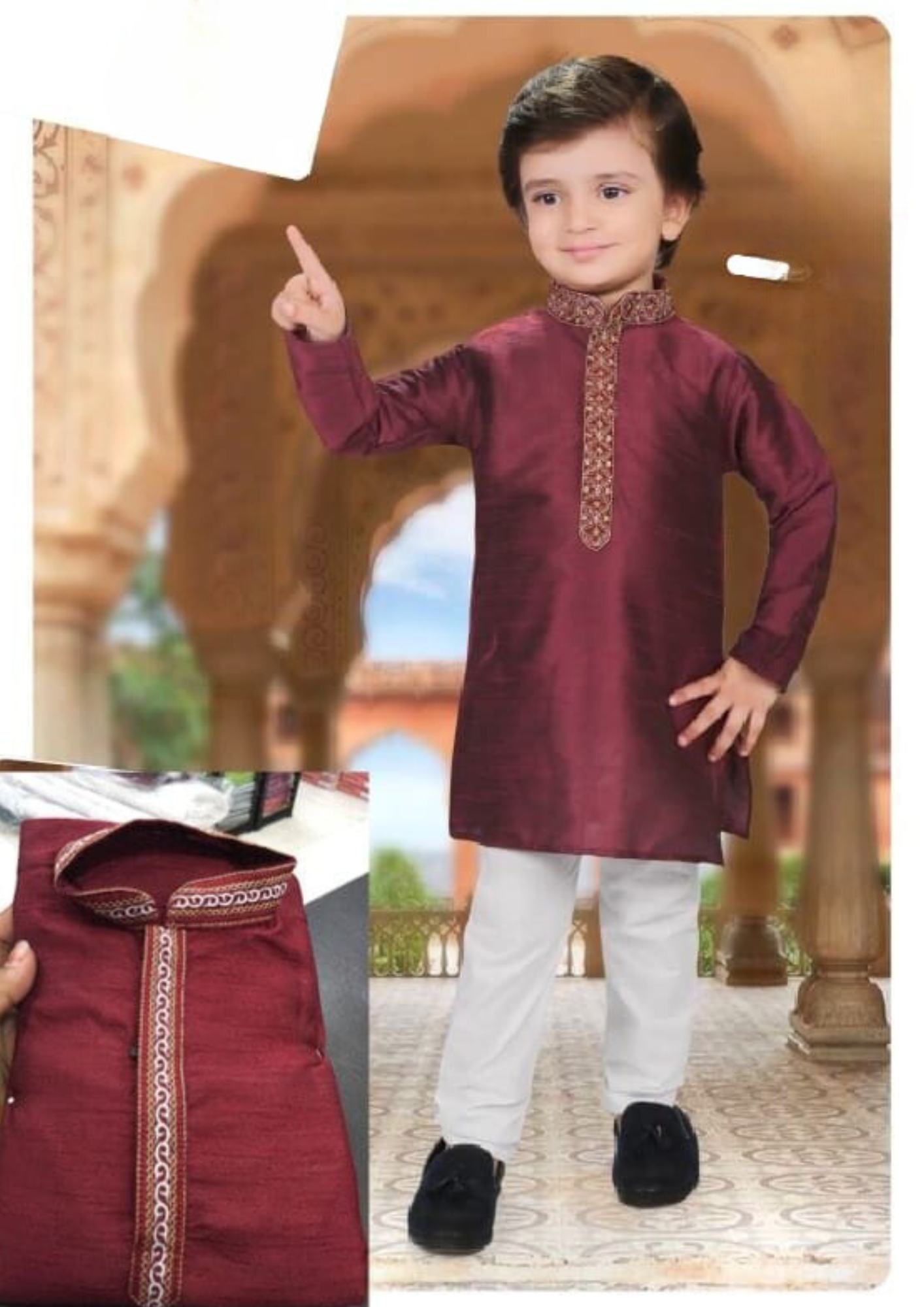 Mind Blowing Maroon Color Festival Special Kids Kurta Pajama Set