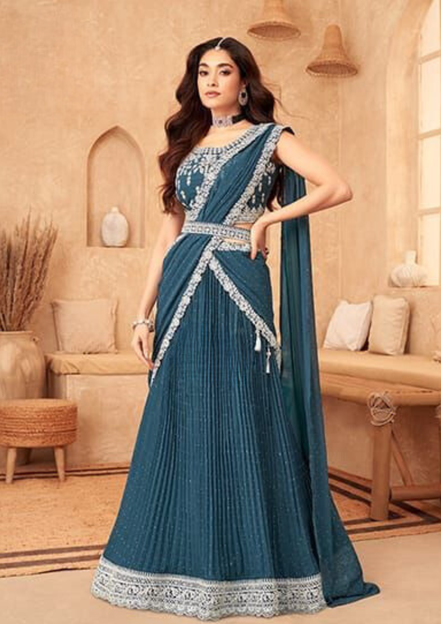 Stunning Teal Blue Color Heavy Embroidered Lehenga Choli With Dupatta Set For Women