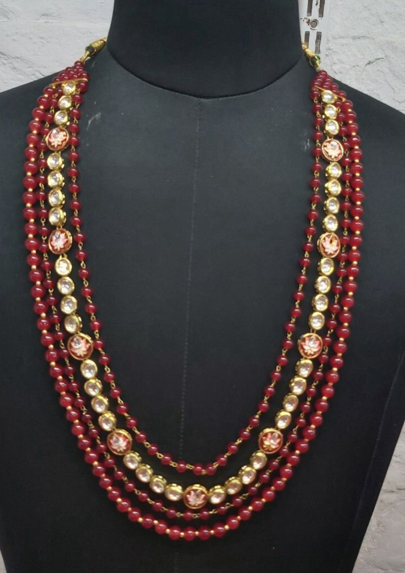 Attractive Maroon Color Unique Design Beats And Stone Work Mala For Men