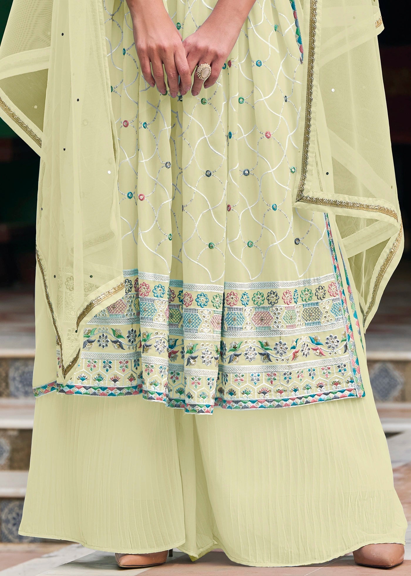 Stitched Palazzo Ladies Embroidered Party Wear Cotton With Skirt Suit, Dry  clean at Rs 1750/piece in Surat