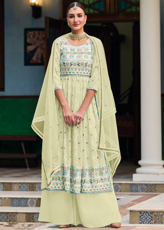 Attractive Party Wear Georgette Palazzo Suits With Net Dupatta