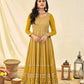 Attractive Mustard Yellow Colored Party Wear Georgette Long Kurtis And Suits For Women