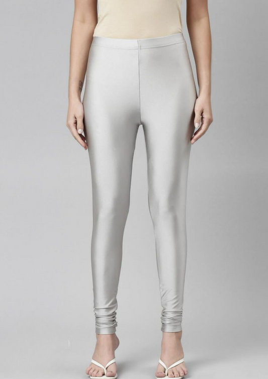 Elegant Silver Colored Shimmer Leggings For Women