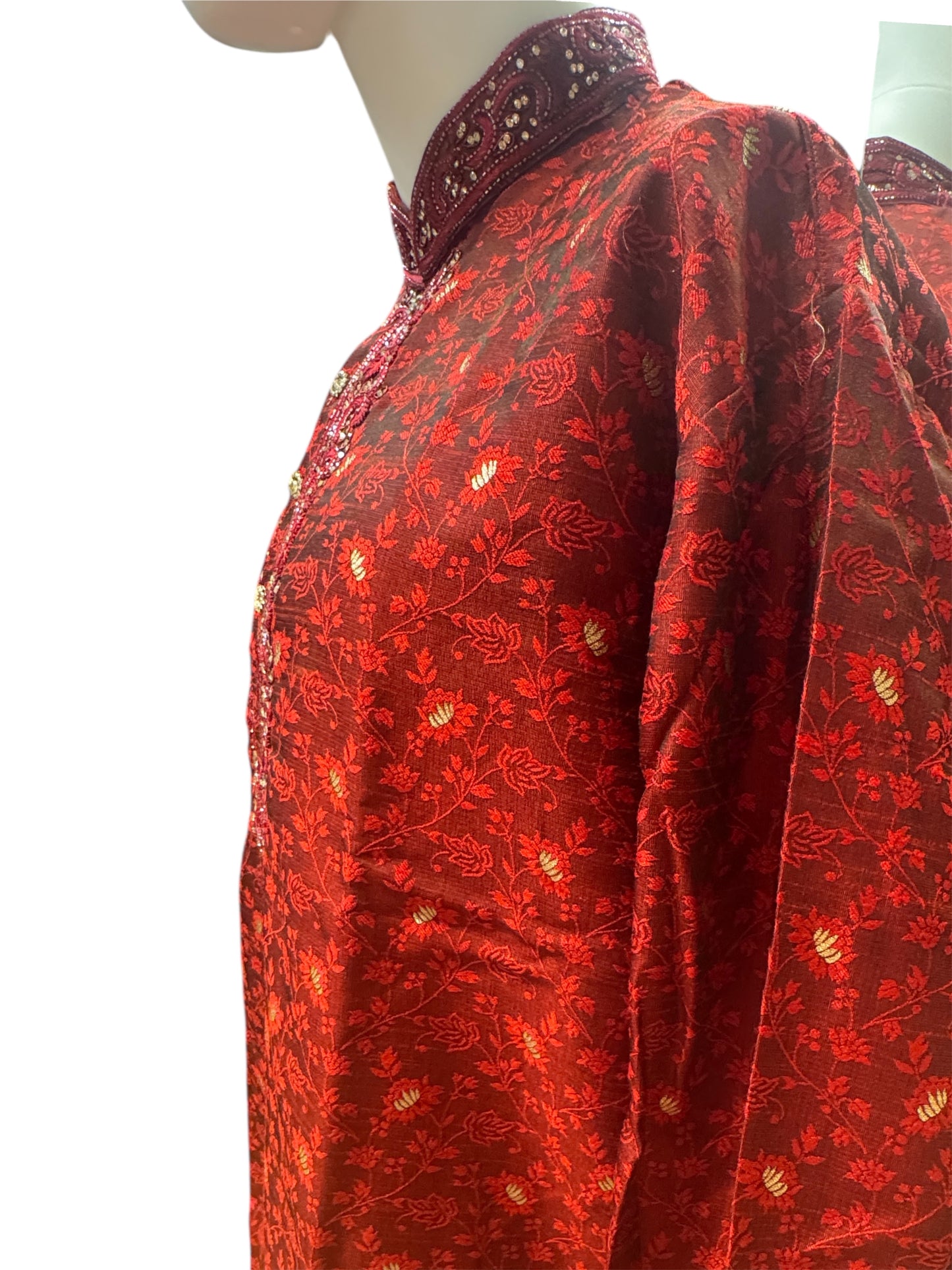 Dark Maroon Color Brocade With Stone Work Kurta Suits In Mesa