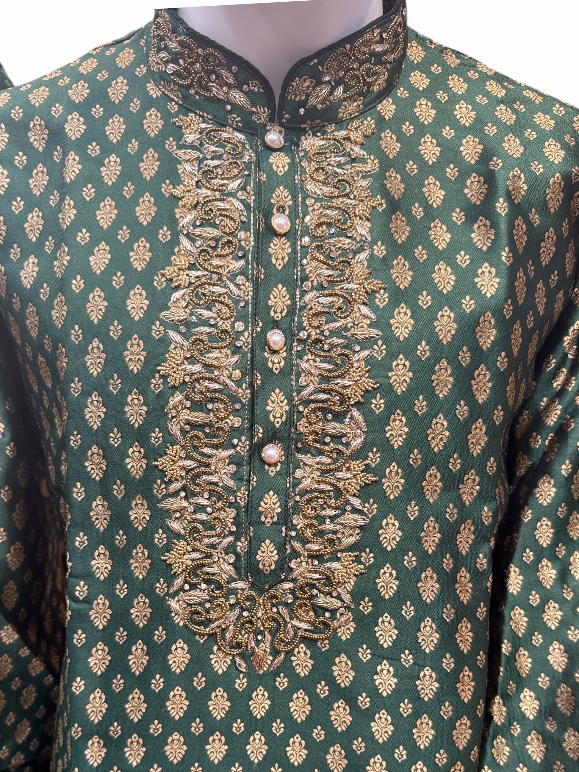 Dark Green Color With Zardozi Work Kurta Suits In Yuma