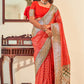 Elegant Red Colored Designer Printed Work Soft Silk Sarees For Women