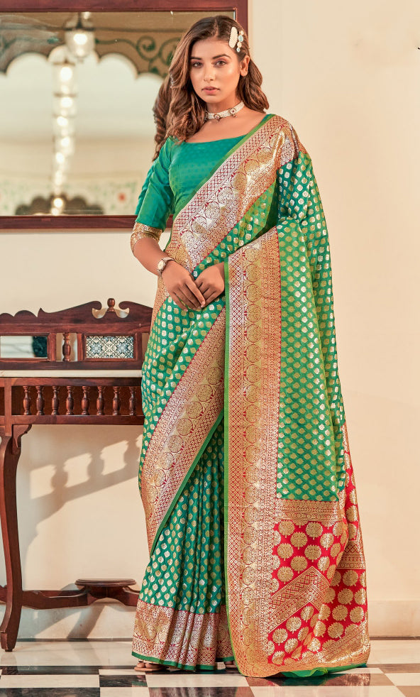 Gorgeous Green Color Designer Printed Work Soft Silk Saree