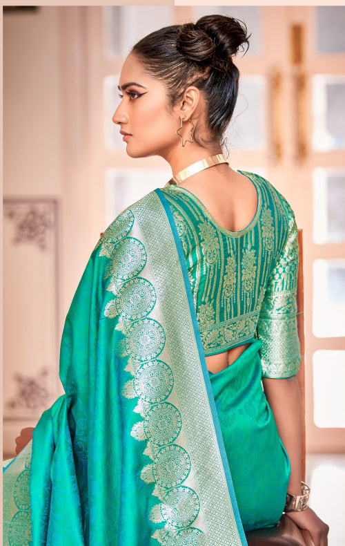 Designer Sarees Teal Green Colored For Women Near Me