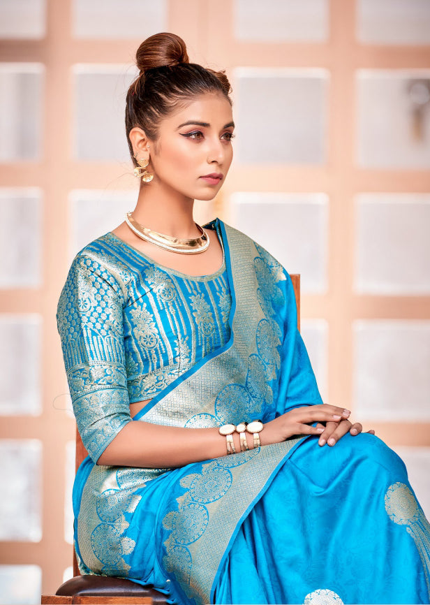 The Simple Sky Blue Color Georgette With Embroidery Work Saree